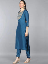 Women Teal Ethnic Motifs Yoke Design Kurta With Trousers With Dupatta